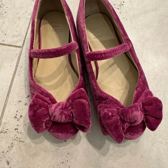 Janie and Jack Toddler Girl’s Velvet Magenta Bow Ballet Slipper Flat Shoes - Picture 2 of 7